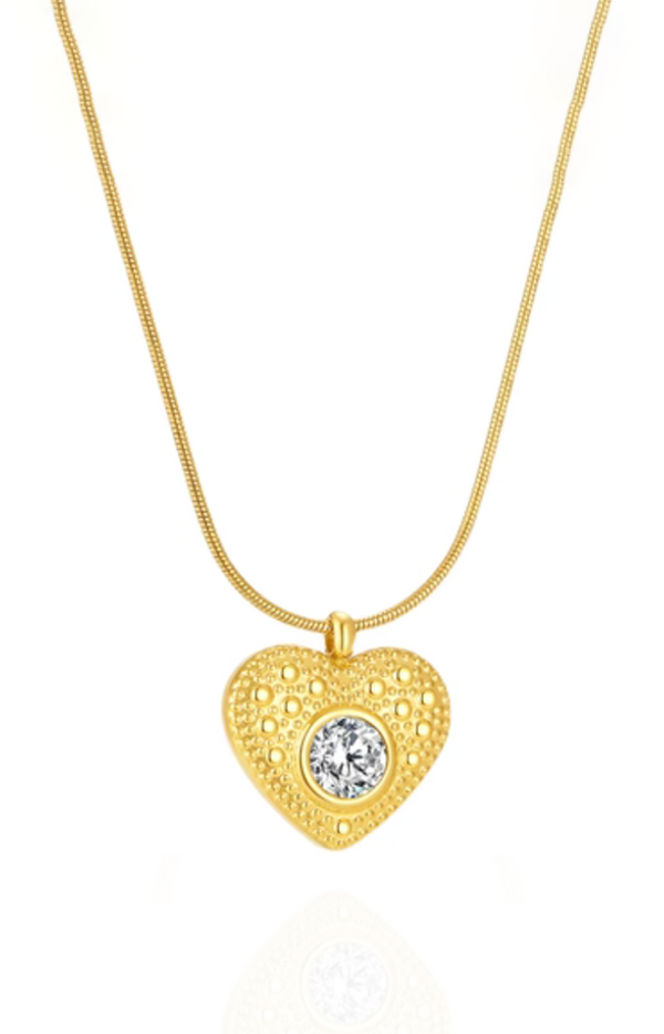 Gleaming Heart Pendant on Thin Snake Chain Necklace in Gold
