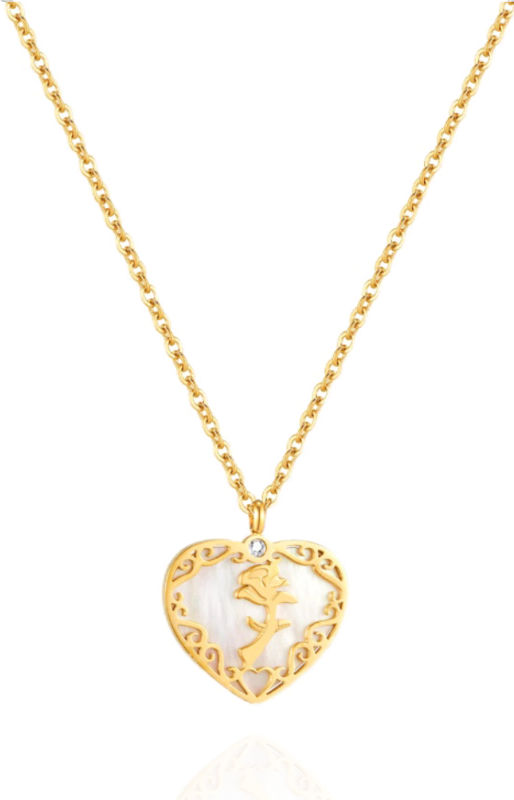 Rose Heart with Mother Pearl Pendant Chain Necklace