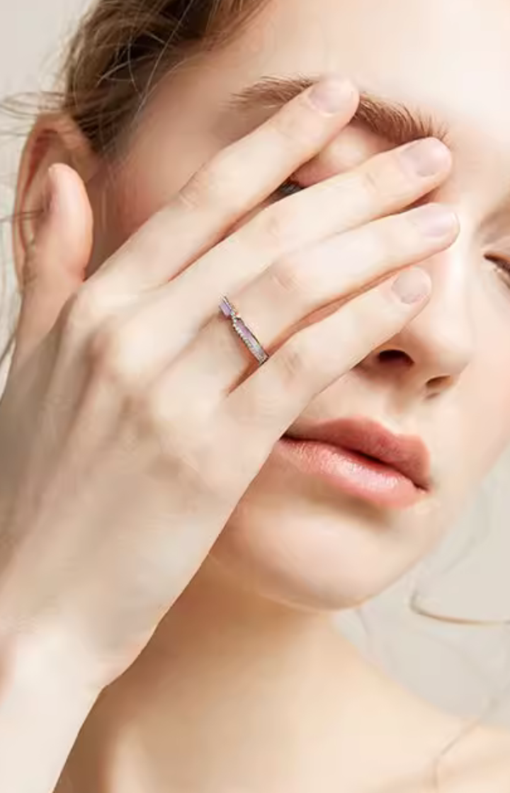 Claudette Mother of Pearl Band with Cubic Zironia Ring in Rose Gold