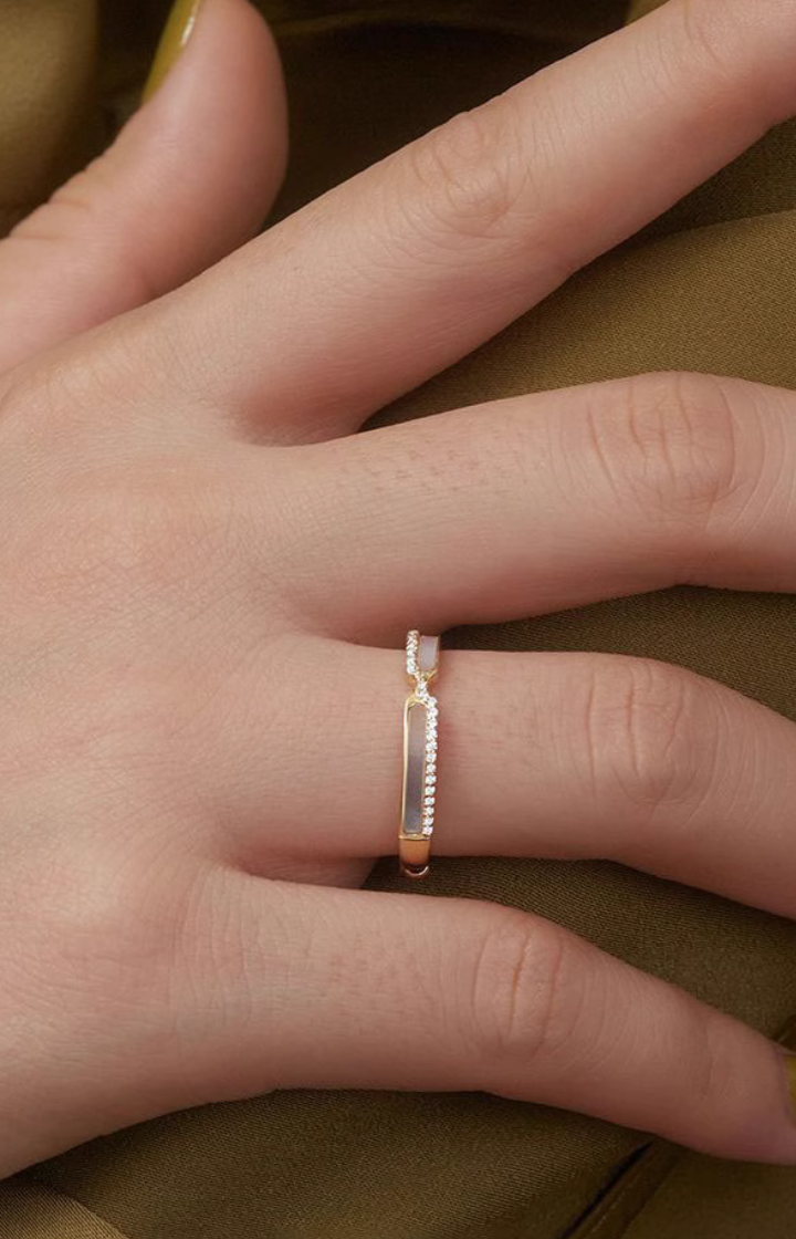 Claudette Mother of Pearl Band with Cubic Zironia Ring in Rose Gold