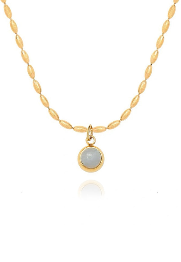 Everly Simple Jade Pendant on Beaded Chain Necklace in Gold
