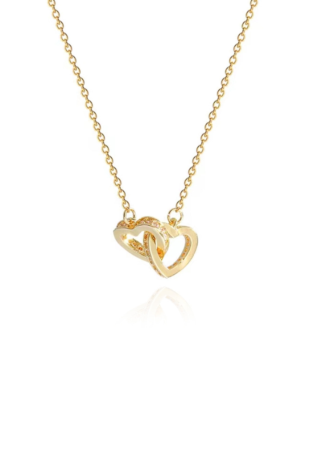 Love Connector with Cubic Zirconia Pendant Chain Necklace in Gold