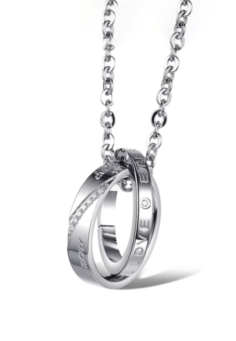 Never Change Interlocking Ring Pendant on Chain Necklace in Silver