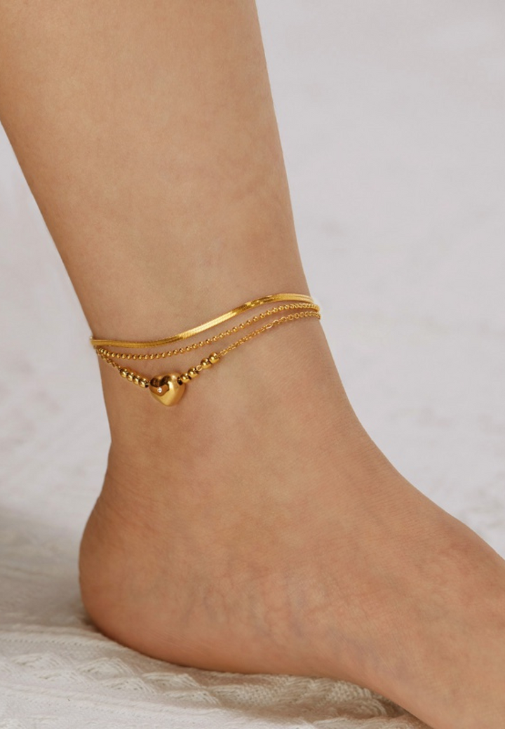 Elyssa Love Heart Engravable Multi-Layer Pendant Titanium Chain Anklet