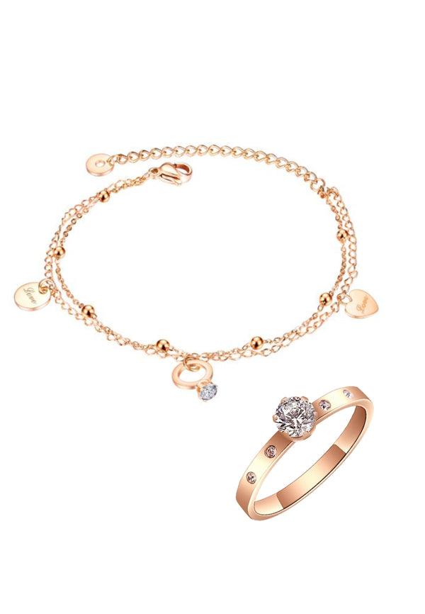 Marry Ring Bracelet with Arwen CZ Solitaire Single Band Ring Gift Bundle