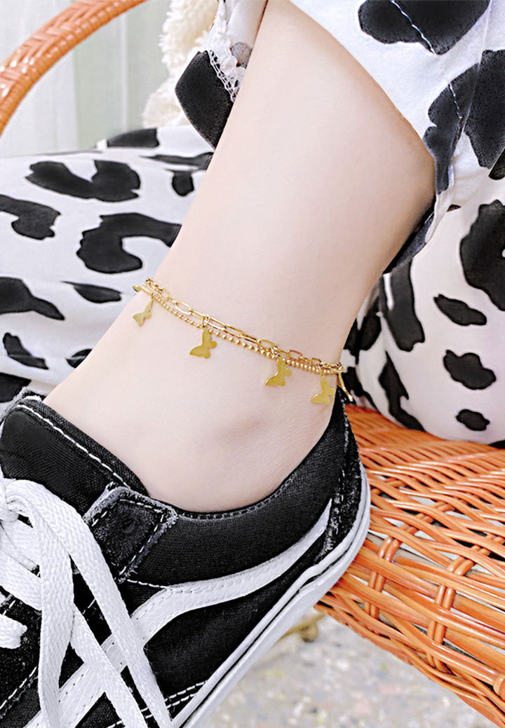 Celovis Amelie Butterfly Pendant on Multi Chain Link Chain Anklet in Gold