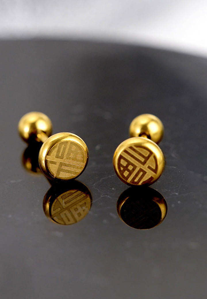 Celovis Peace Dainty "Fu" Pendant Ball Stud Earrings in Gold