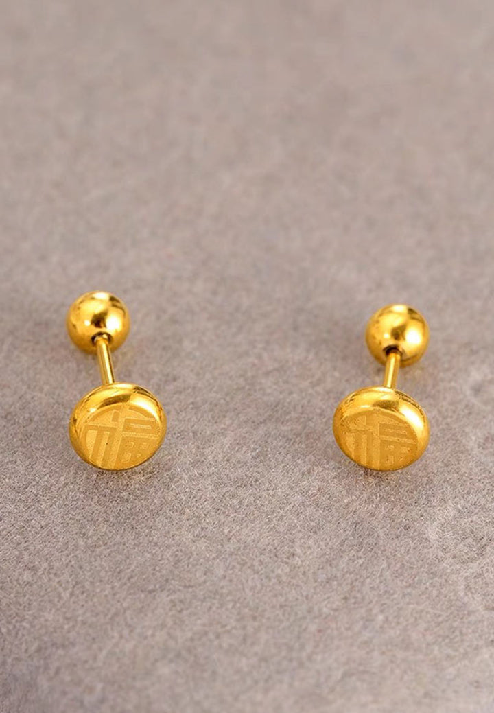 Celovis Peace Dainty "Fu" Pendant Ball Stud Earrings in Gold
