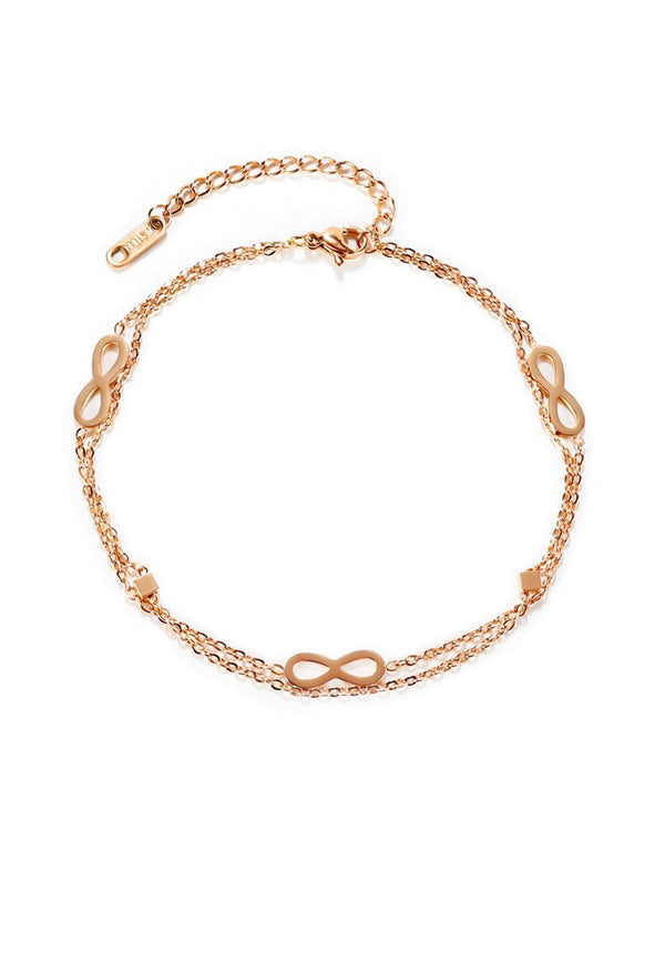 Infinity Symbolic Pendant with Box-Link Multi-Layer Chain Anklet in Rose Gold