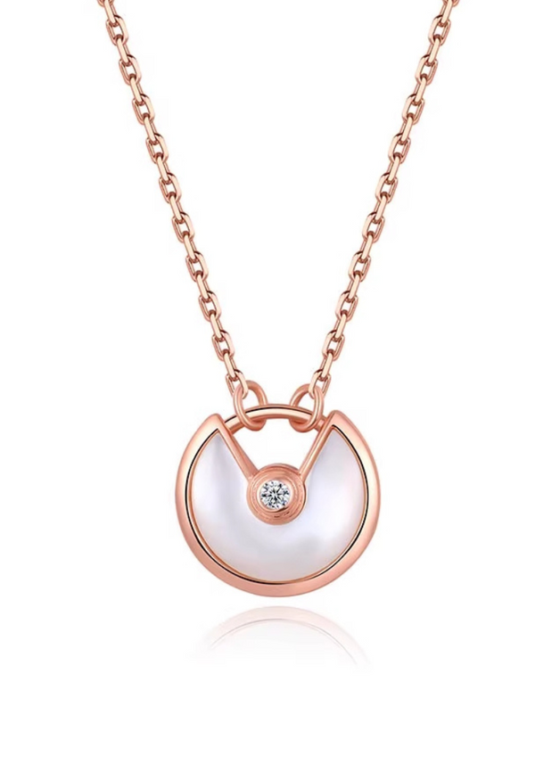 Selene Crescent Moon in Mother of Pearl Pendant with 0.005 Carat Diamond Necklace