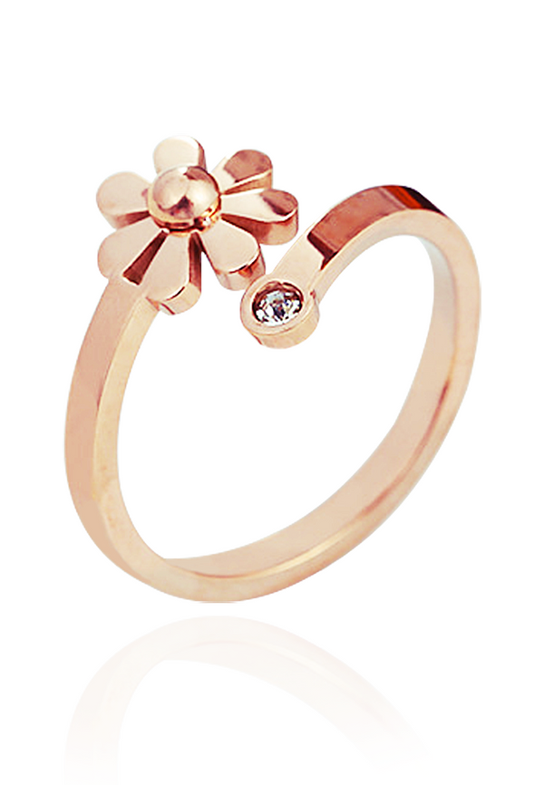 Daisy Flower Cubic Zirconia Adjustable Ring in Rose Gold