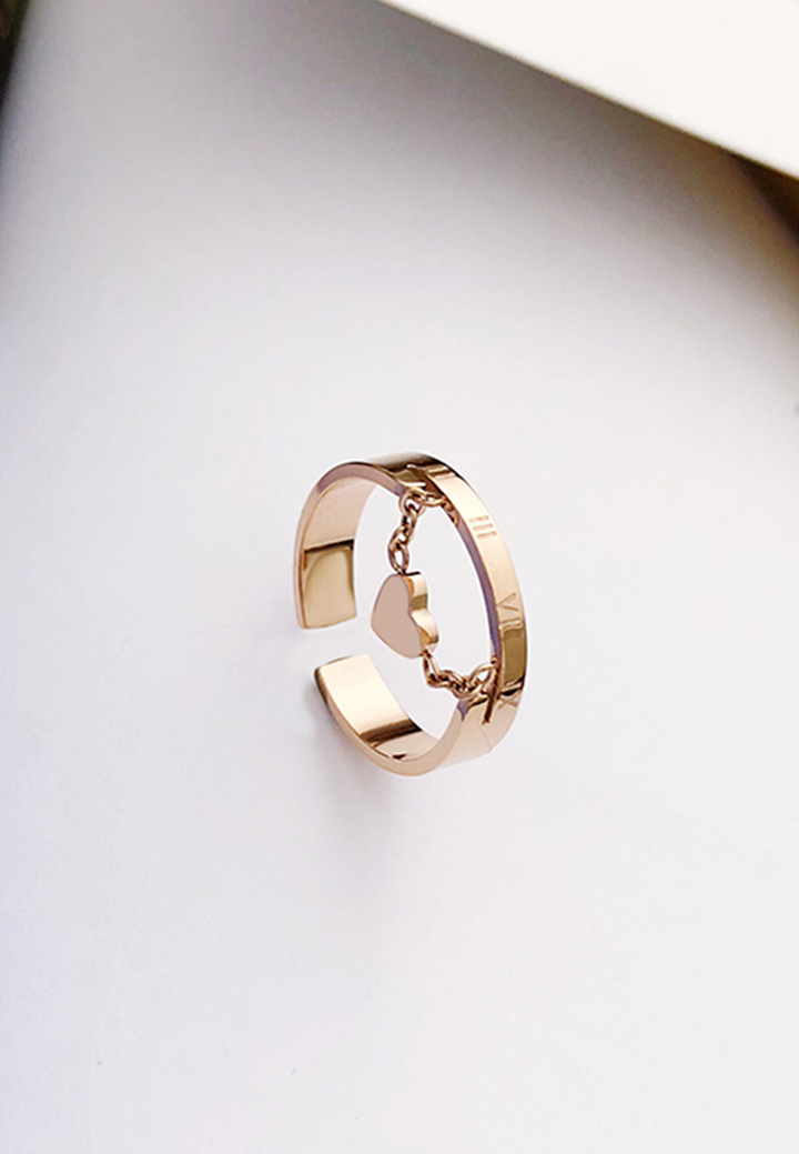 Keira Heart Drop Roman Numeral Adjustable Ring in Rose Gold