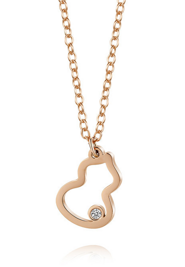 Longevity Gourd Frame with 0.005 Ct Diamond Rose Gold Necklace