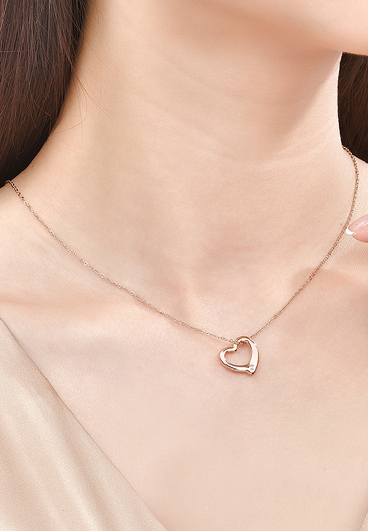 Celovis Jewellery - Darling Heart Frame with 0.005 Ct Diamond Rose Gold Necklace