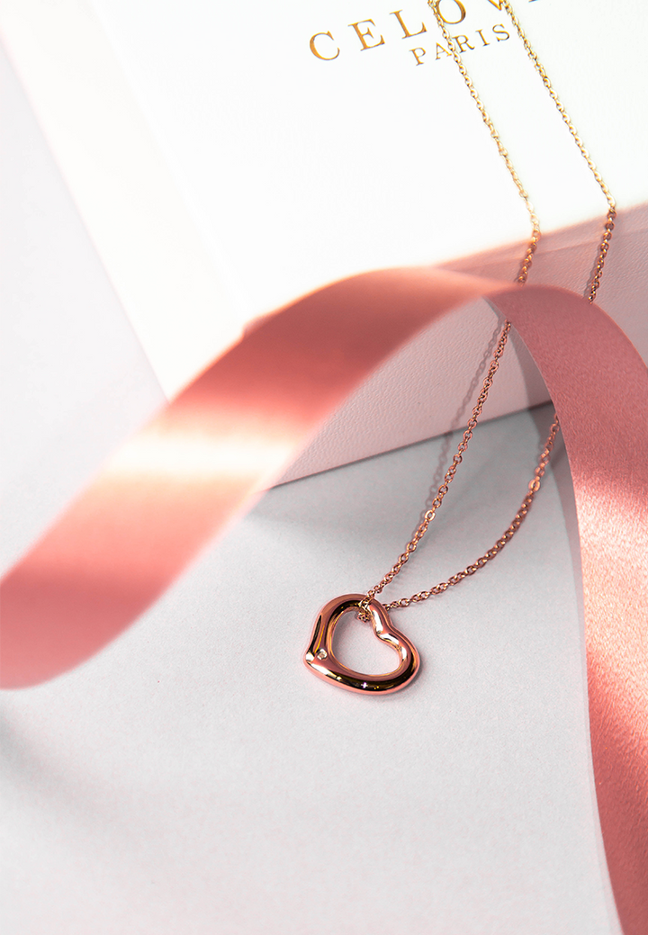 Celovis Jewellery - Darling Heart Frame with 0.005 Ct Diamond Rose Gold Necklace