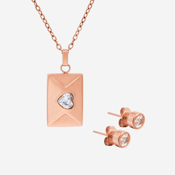 Amie Letter Pendant Necklace with Nova Stud Earrings Set