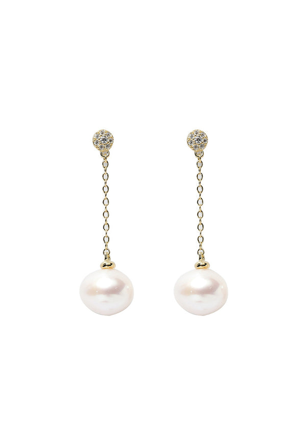 Adalena Real Pearl with Cubic Zirconia Dangle Drop Earrings