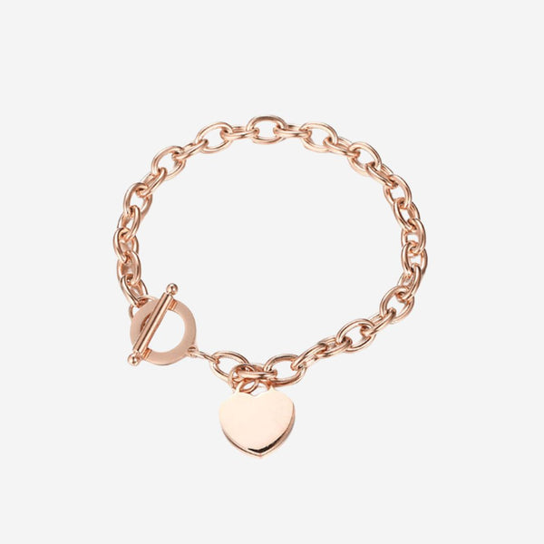 Adora Engravable Heart Pendant with Chain Link Toggle Clasp Anklet