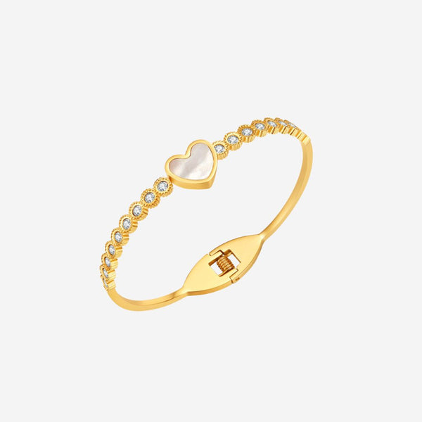 หอยมุก Alina Love Heart ประดับกำไลบานพับสปริงคิวบิกเซอร์โคเนีย