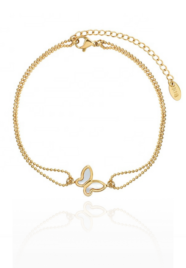 Angelic Butterfly Multi-Layer Pendant Titanium Chain Anklet in Gold