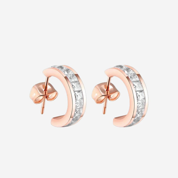 Baily White Zirconia C Hoop Stud Earrings in Rose Gold