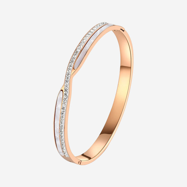 Claudette Mother Pearl with Cubic Zirconia Engravable Bangle