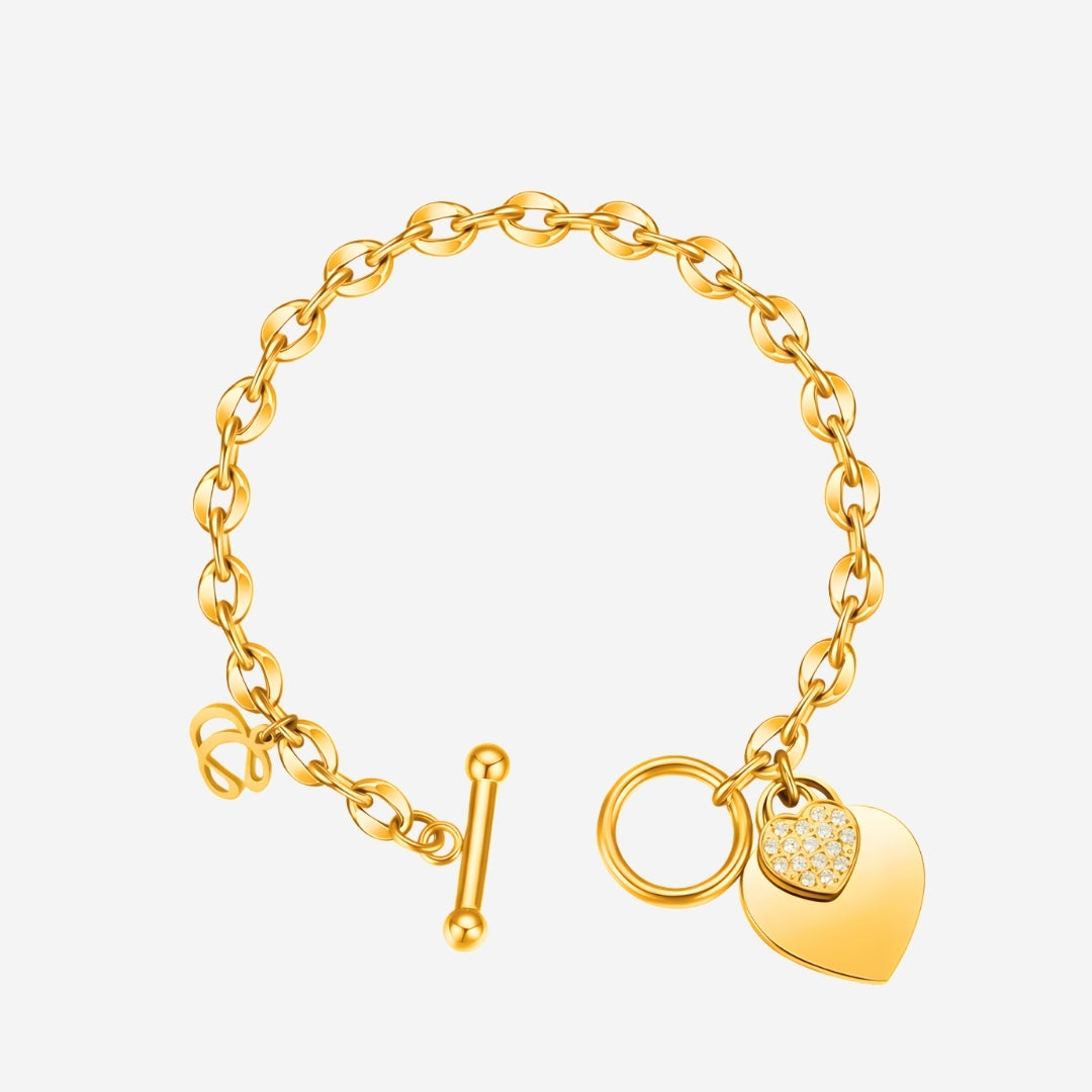 La Devotion Cubic Zirconia Heart Tag Pendant Toggle Clasp Bracelet