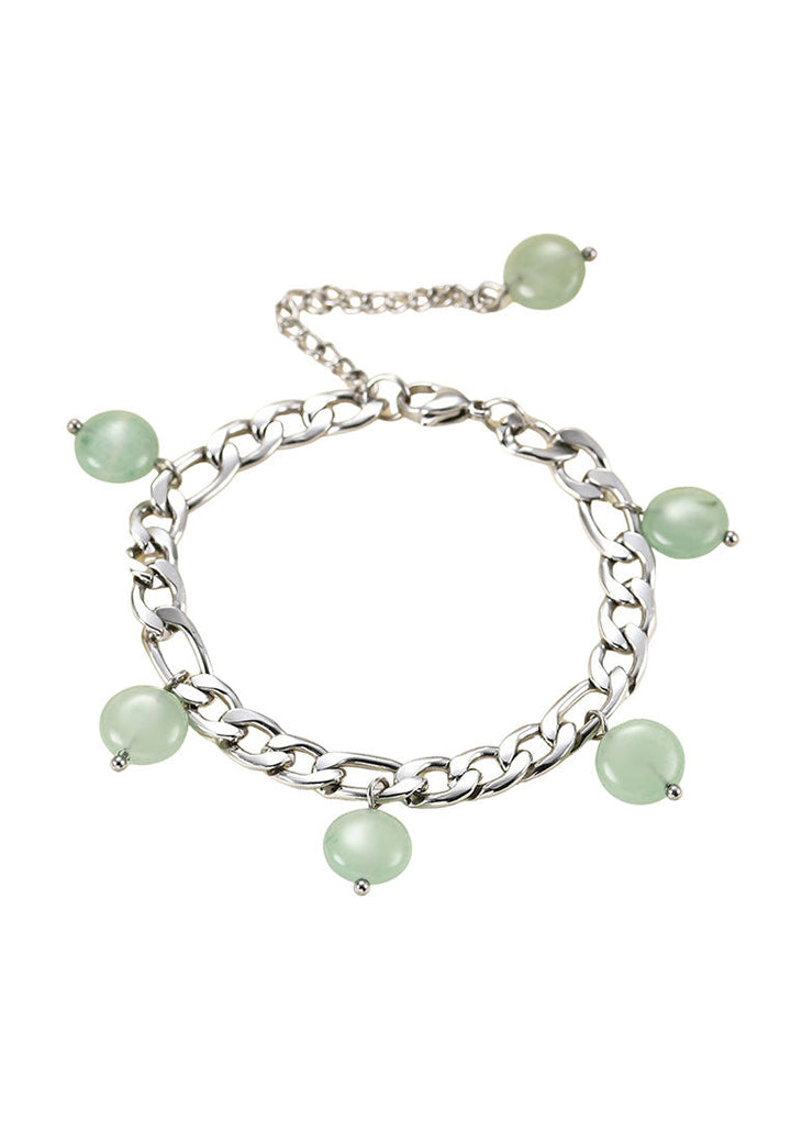 Celovis Leonara Green Natural Jade Stone Pendant with Link Chain Bracelet