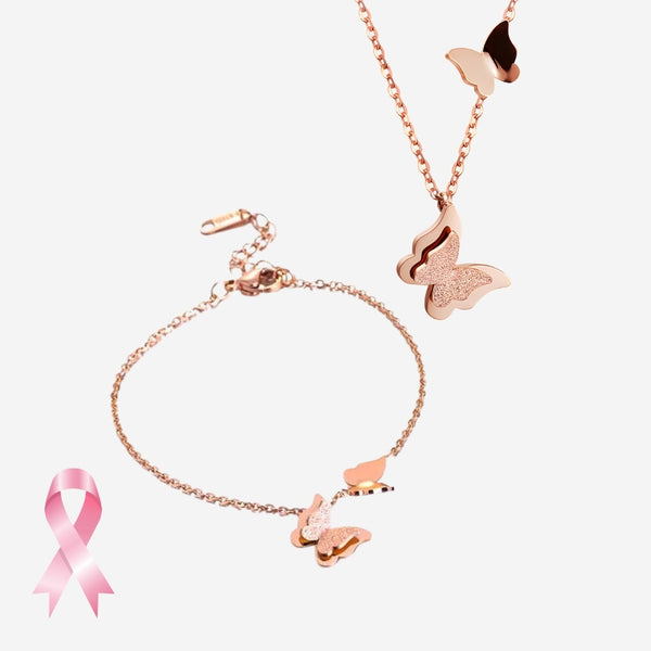 Queen Alexandra Butterfly Rose Gold Necklace with Bracelet Set