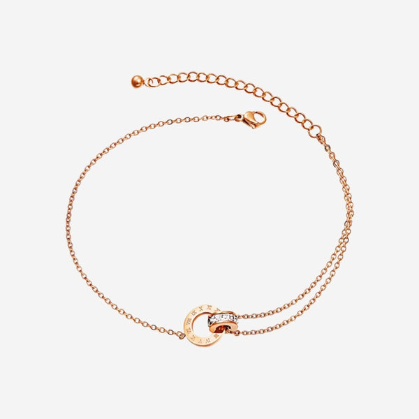 Athena Interlocking with Roman Numeral Anklet in Rose Gold