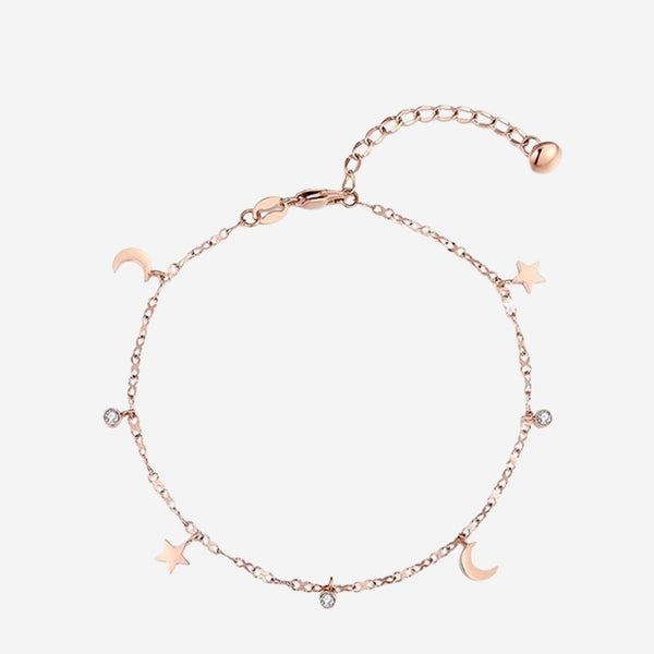 Celestial Moon and Stars with Zirconia Anklet in Rose Gold