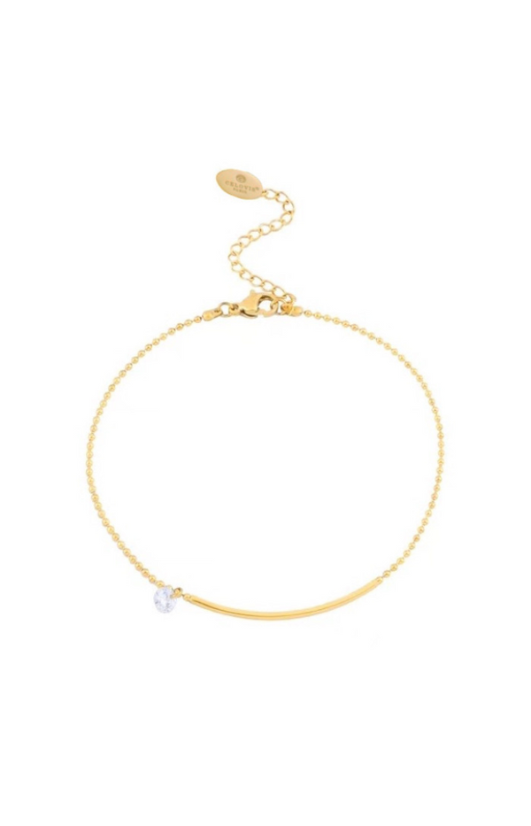 Inara Engravable Pendant with Cubic Zirconia Pendant Chain Anklet in Gold