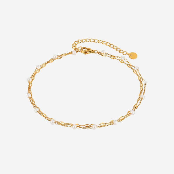Nia Pearl Chain Anklet in Gold