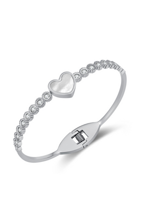 Alina Love Heart Mother of Pearl with Cubic Zirconia Spring Hinge Bangle