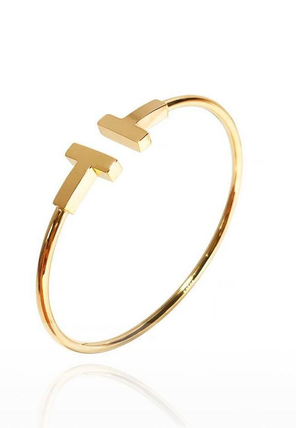 Antoinette with Slim Open Cuff Bangle in Gold