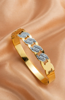 Ayla Cross Cubic Zirconia Engravable Bangle in Gold