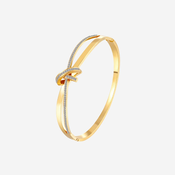 Belle Shimmering Knot Cubic Zirconia Bangle in Gold