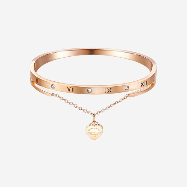 Keira Roman Numeral Dias with Heart Hinged Bangle