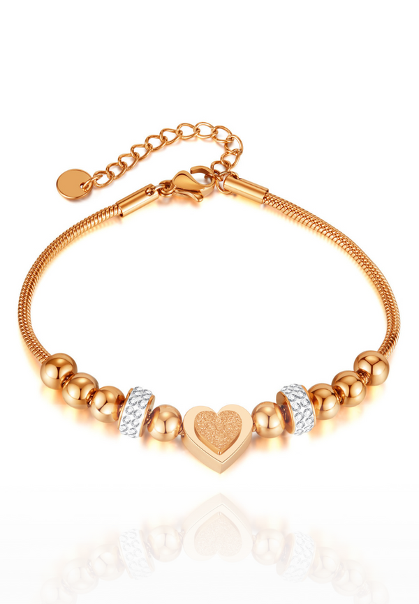 Amarine Love Heart with Cubic Zirconia Pendant Snake Chain Link Bracelet
