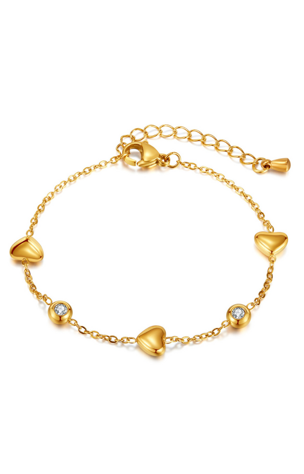 Anaya Multi-heart Pendant with Reversible Cubic Zirconia in White & Black Chain Bracelet in Gold
