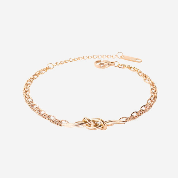 永恒精致爱情结玫瑰金吊坠手链