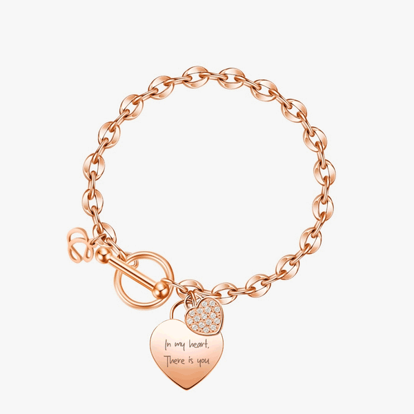 La Devotion CZ Heart Tag Pendant Toggle Clasp Bracelet