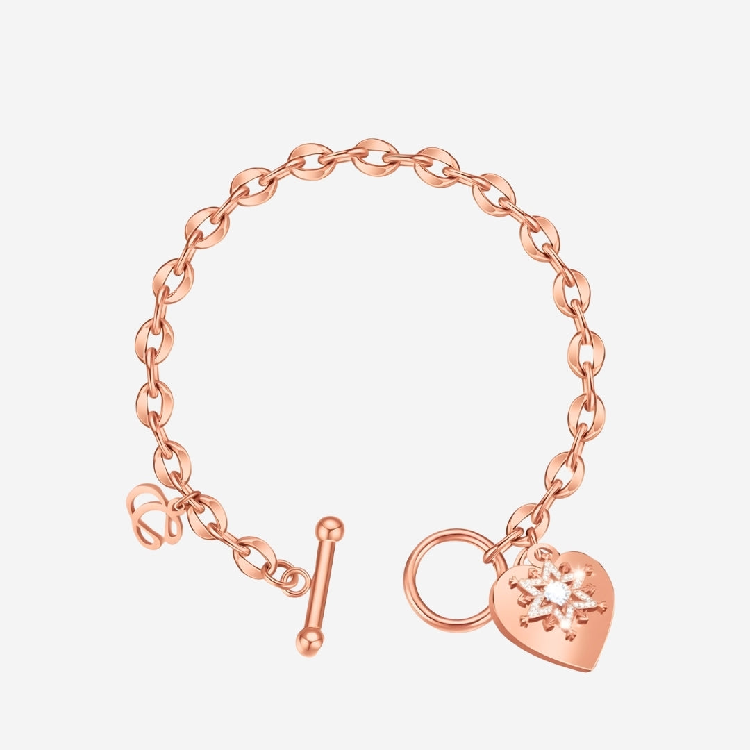 La Devotion CZ Heart Tag Pendant Toggle Clasp Bracelet