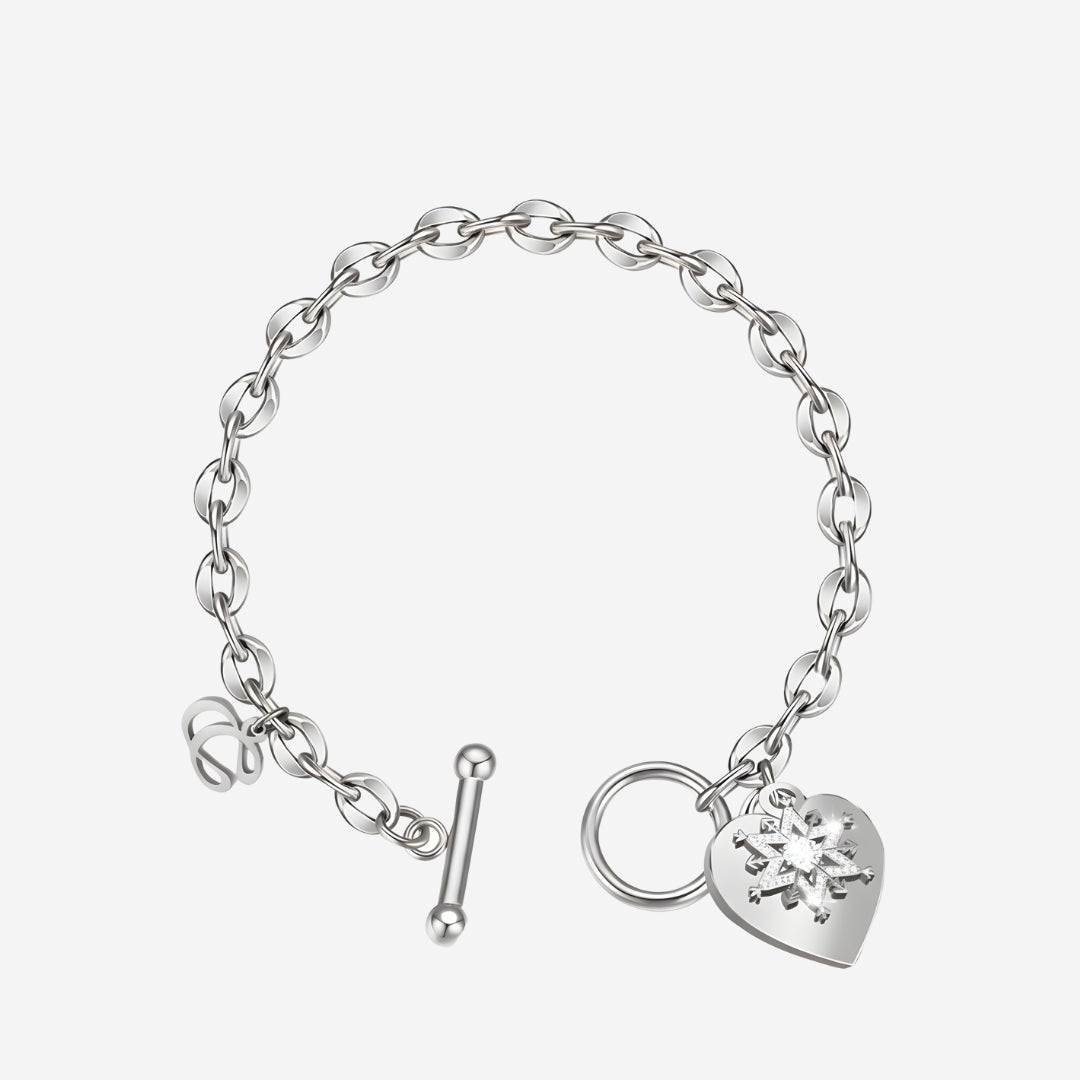 La Devotion CZ Heart Tag Pendant Toggle Clasp Bracelet