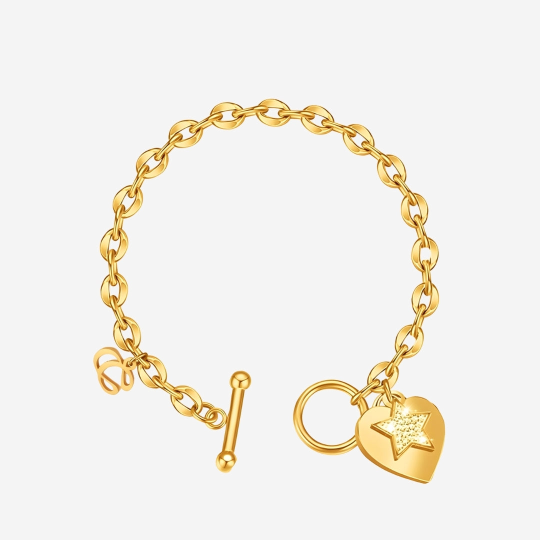 La Devotion CZ Heart Tag Pendant Toggle Clasp Bracelet