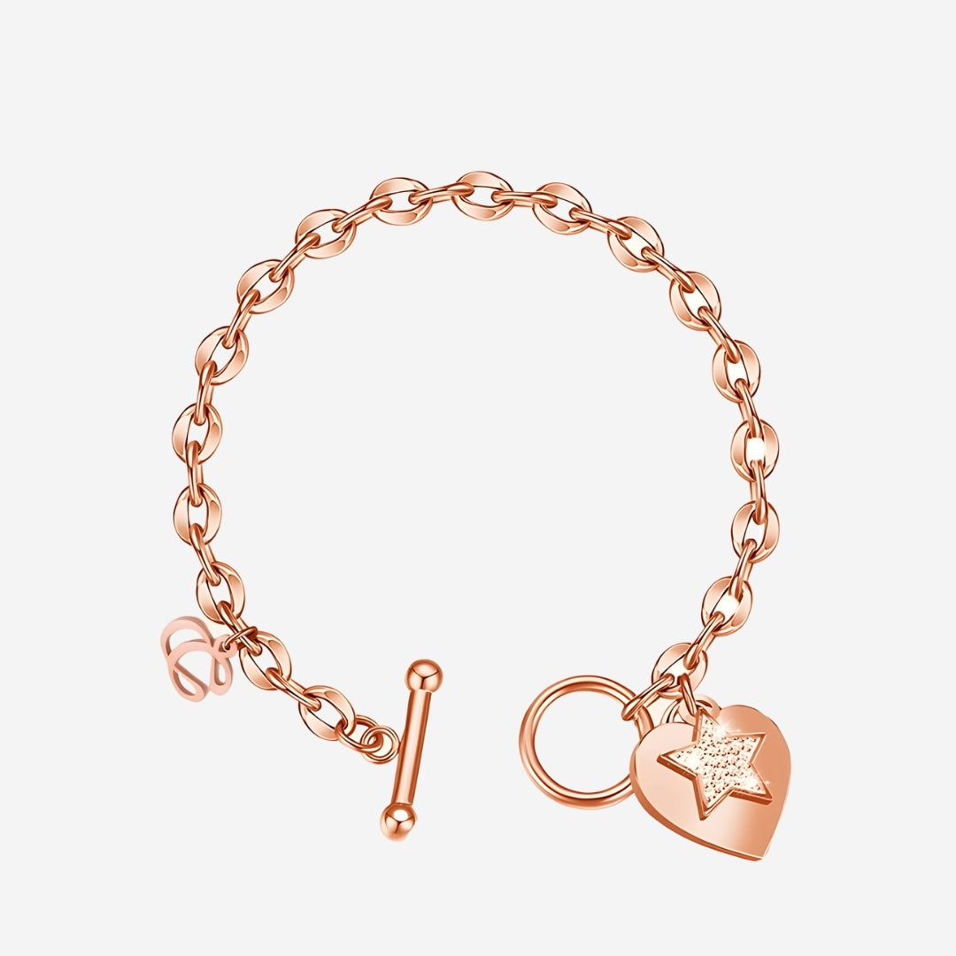 La Devotion CZ Heart Tag Pendant Toggle Clasp Bracelet