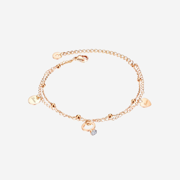 Marry Ring Trinket and Love Heart Tag Charm on Multi Layer Chain Bracelet