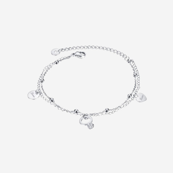 Marry Ring Trinket and Love Heart Tag Charm on Multi Layer Chain Bracelet