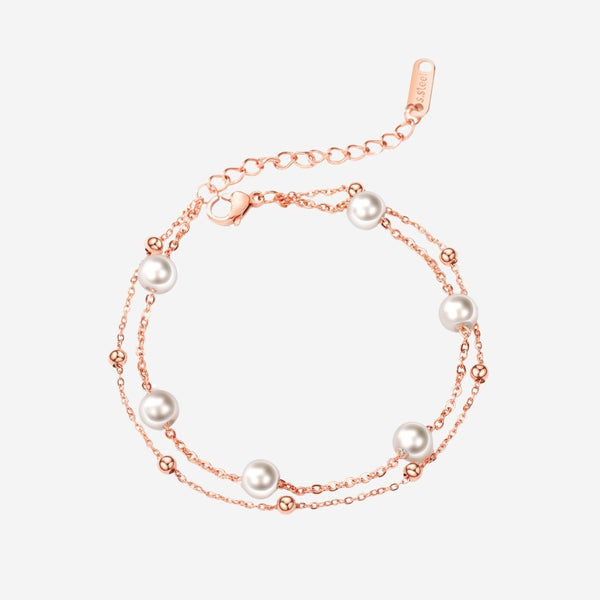Purity Pearl Charms and Mini Ball-Beads on Multi-Layer Chain Bracelet