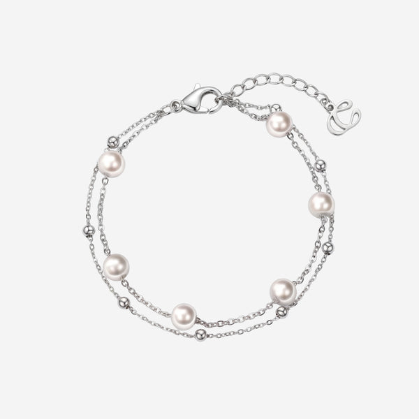 เครื่องรางมุกบริสุทธิ์และลูกปัดมินิบอลบนสร้อยข้อมือโซ่หลายชั้น